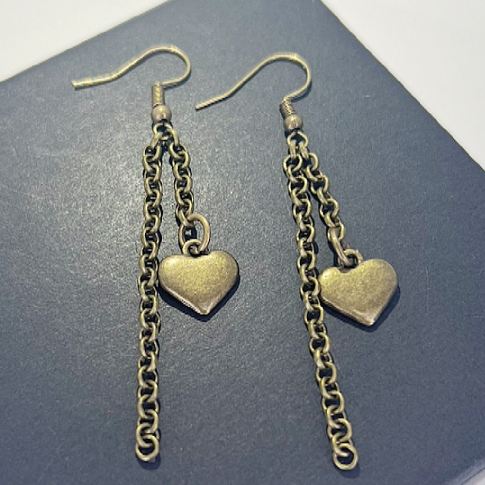 Antique Bronze Heart Drop Earrings